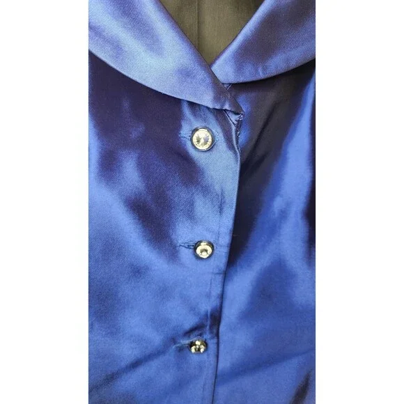 VNT Georgiou Studio Blue Shiny Blazer Size 12 + Unbranded Skirt Set Womens Suit - Picture 3 of 16